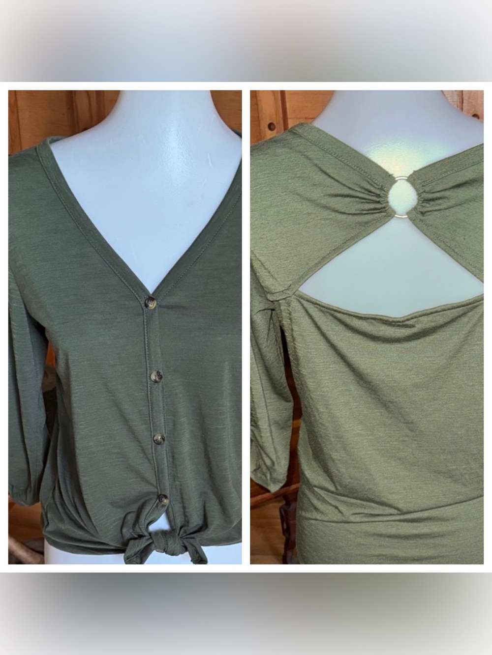 No Boundaries S 3/5 olive green Button-Down Women's Shirt